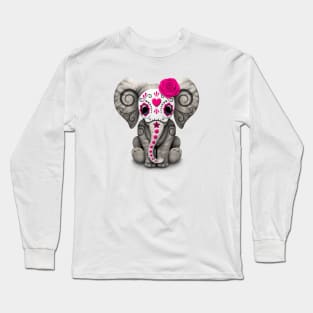 Pink Day of the Dead Sugar Skull Baby Elephant Long Sleeve T-Shirt